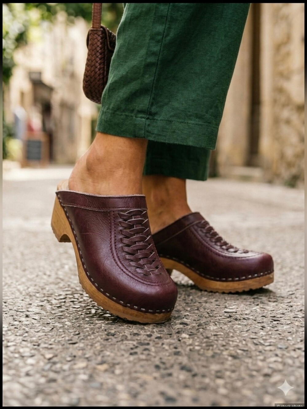 TROLLS By Samhall Burgundy Leather & Wood Sweden Clogs Size 37
